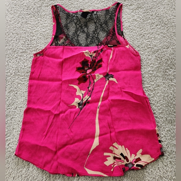 French Connection Pink Flower Print Lace Embellished Sleeveless Loose Fit Blouse - Picture 4 of 5